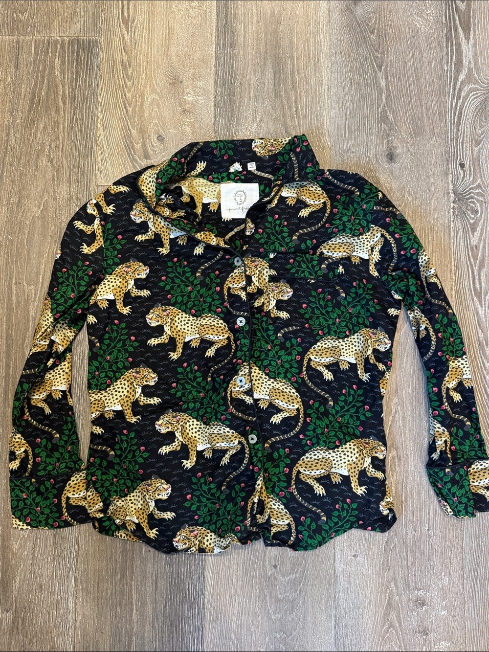 Printfresh Black Shirt with Leopard & Green Leaf Print 100% cotton 1359